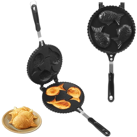 FKSZLL Taiyaki Fish Mold Non Stick Waffle Iron Baking Mold Aluminium Alloy Fish Shape Double Pan Cake Bakeware for Kitchen Restaurant Camping Traveling,3 Fish