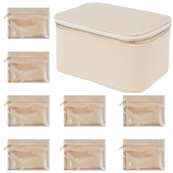 FKSZLL Travel Jewelry Organizer Case, Jewelry Storage Box with 8 Small Velvet Zipped Pouches Pockets for Jewelries Necklaces Rings Earrings Sorting Storage