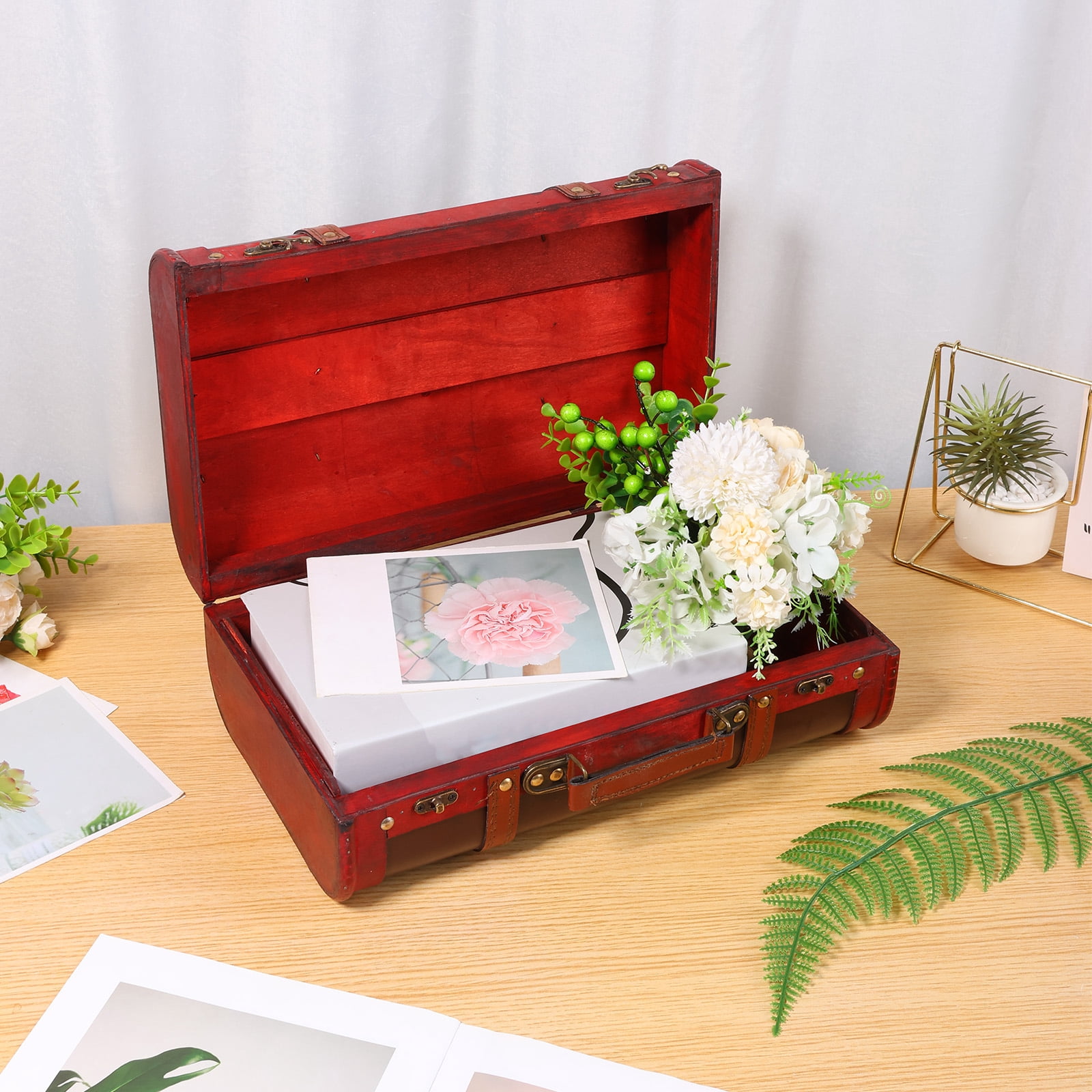 FKSZLL Vintage Wood Prop Suitcase Decorative Retro Photography Prop Luggage Wooden Storage Box Decoration for Travel Storage (Black Coffee)