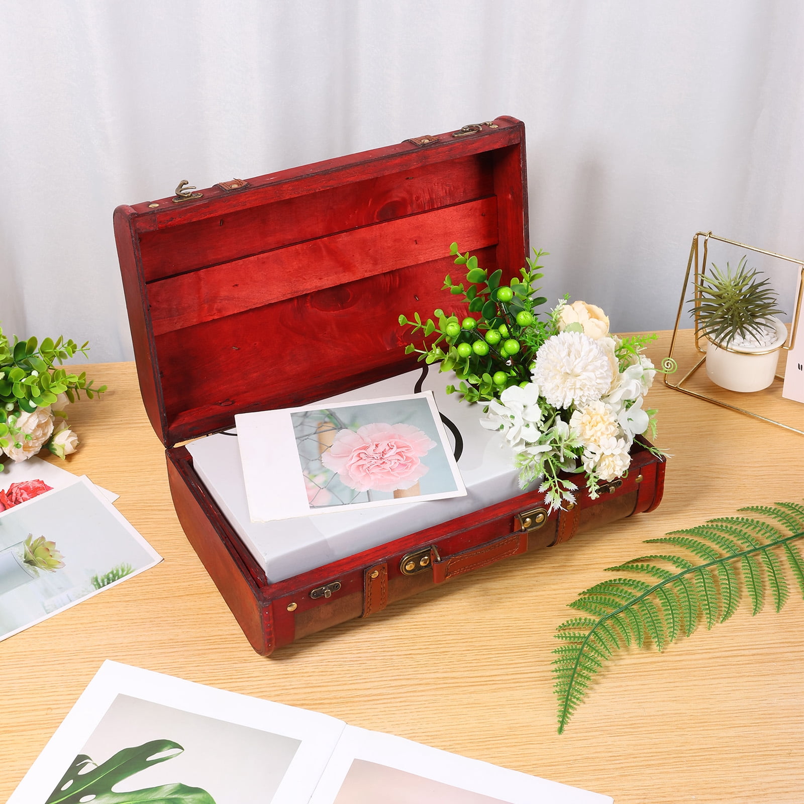 FKSZLL Vintage Wood Prop Suitcase Decorative Retro Photography Prop Luggage Wooden Storage Box Decoration for Travel Storage (Coffee)