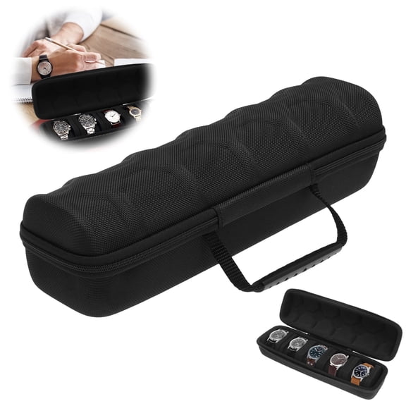FKSZLL 5-Slot Watch Case for Travel and Storage Hard Zipper Watch Storage Travel Display Case with Soft Compressible Foam Pillow for Men & Women