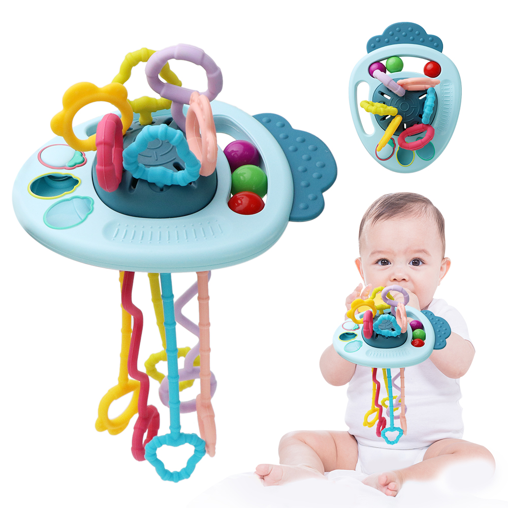 FKTOY Montessori Learning Toys Food Grade Silicone Teethers Pull String