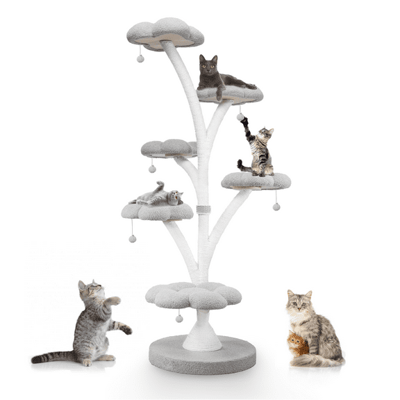 FKWin 71 Inch Tall Cat Tree, Flower Shape Scratching Post, Cat Scratcher, Cat Furniture for Indoor Cats, Kittens Pet House, Cat Bed with Hang Ball, Plush Cat Tower for Large and Small Cats
