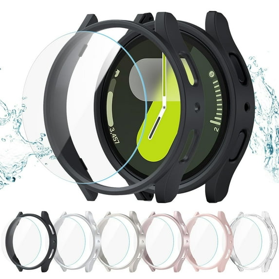 FL 2PCS For Samsung Galaxy Watch 8 40mm Screen Protector Case, Hard PC Protective Bumper Shell + Anti-Fog Tempered Glass Film, Waterproof Face Cover Set for Galaxy Watch 8 40mm Accessories