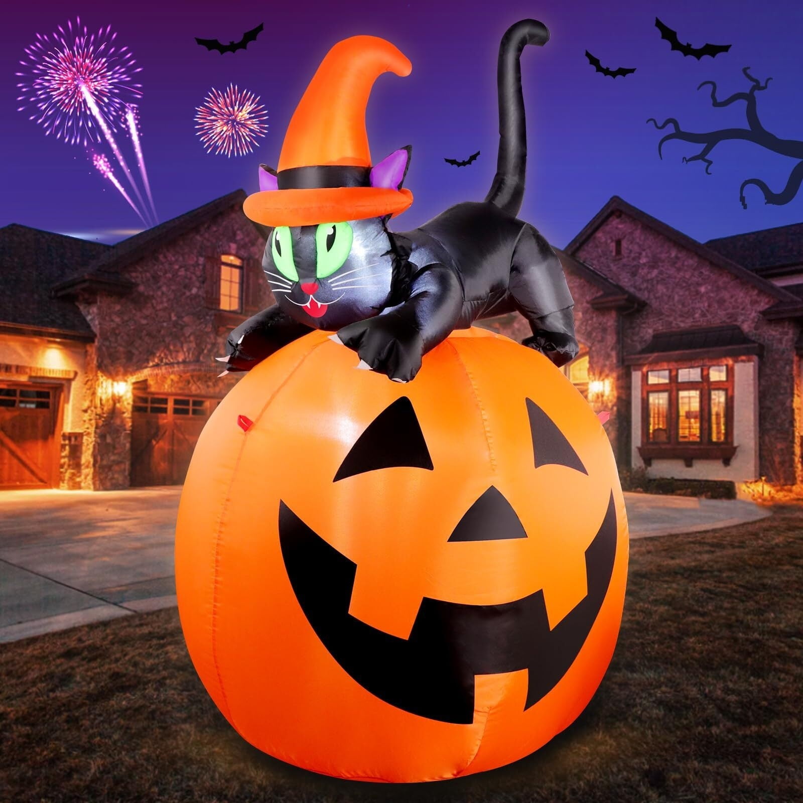 FL 5FT Halloween Inflatable Pumpkin Yard Decoration, Lighted Blow Up ...