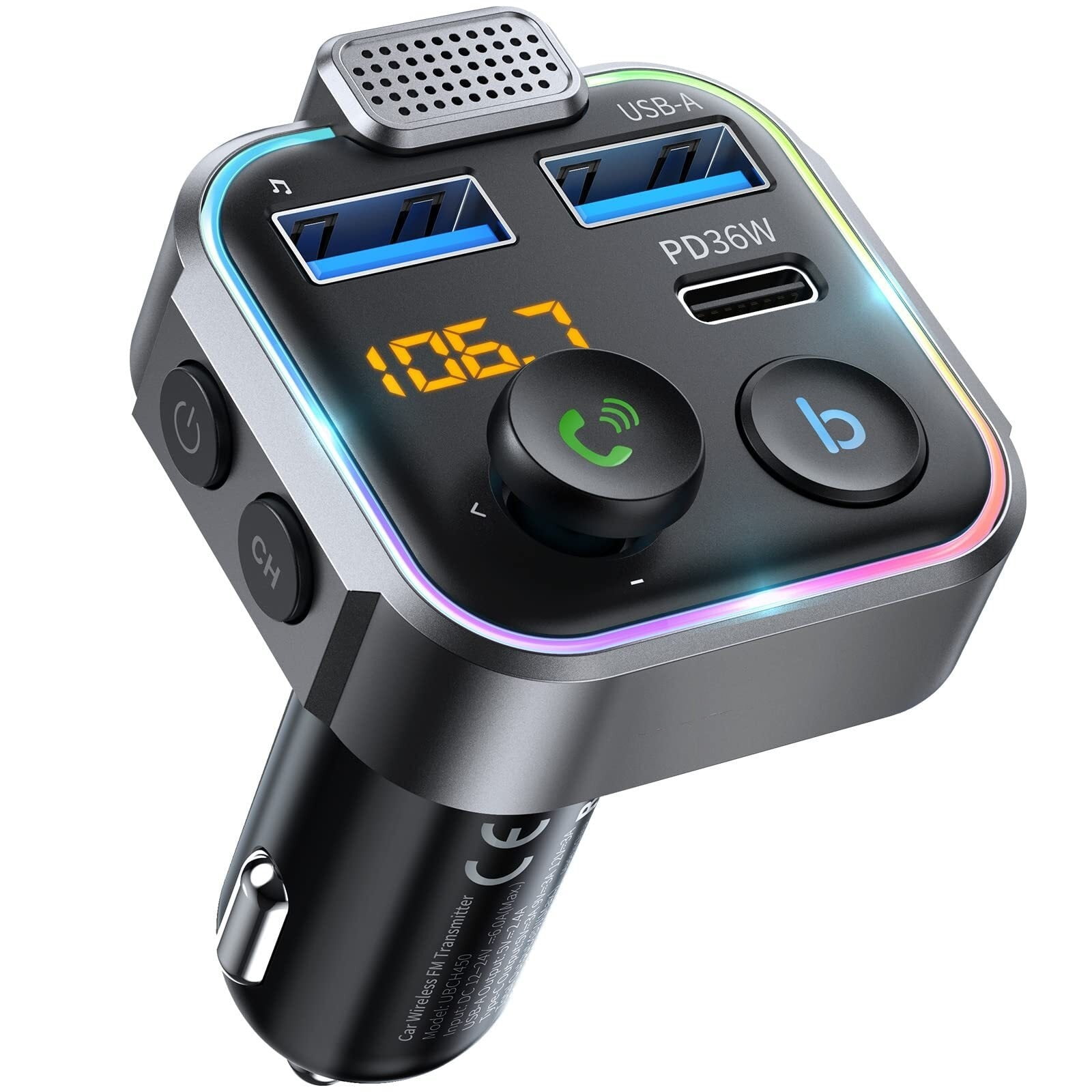 cigarette fm transmitter FL Bluetooth 5.3 FM Transmitter for Car, [PD 20W + QC 3.0] [Stronger  Microphone & HiFi Bass Sound] Cigarette Lighter Radio Music Adapter Charger