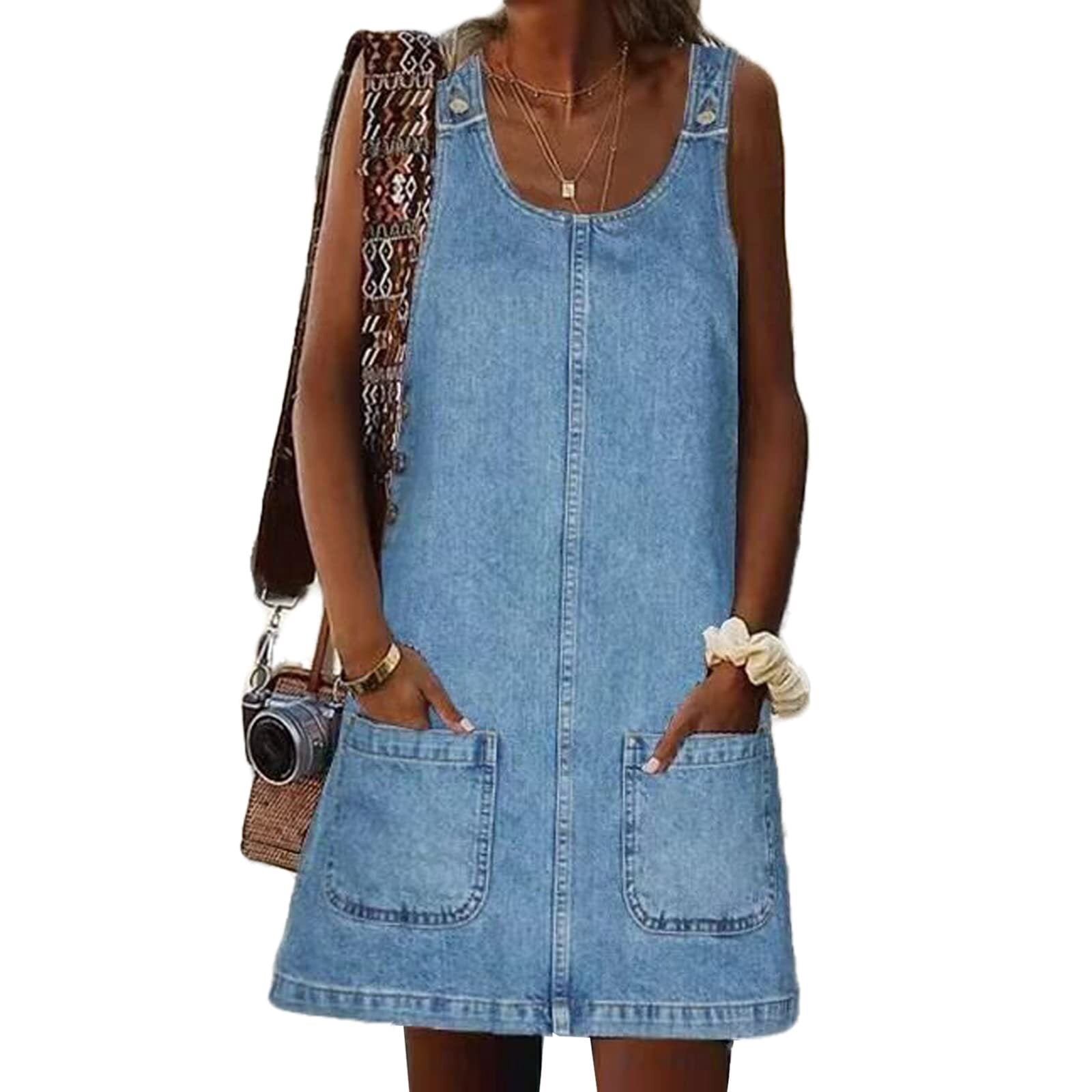 white christmas dresses Vintage Raw Hem Denim Jumper Dress main image 1