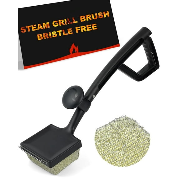 FL Grill Brush Bristle Free, Steam Grill Cleaner with Scraper for Outdoor Grill, Grill Cleaner Steam BBQ Tool, Safe for Cast Iron & Stainless Steel Grates