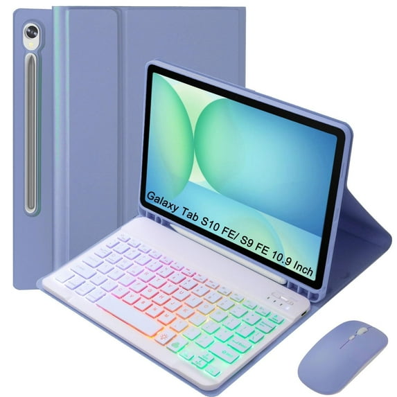 FL Keyboard Case for Samsung Galaxy Tab S10 FE /S9 FE 10.9 Inch/Galaxy Tab S9 11 Inch , Detachable Wireless Backlit Keyboard with Mouse, Lightweight Stand Cover with Pen Holder