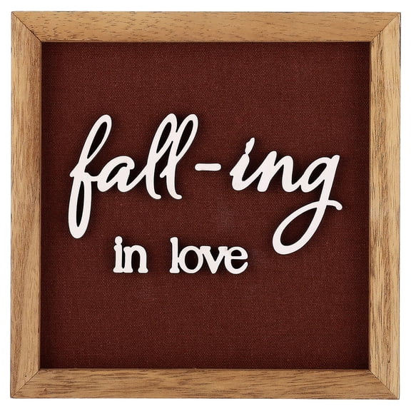 Fall-ing in Love Framed Wood Tabletop Sign, Brown and White, 6.25" x 6.25", Fall by Way To Celebrate