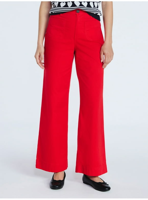 Women's and Women's Plus Patch Pocket Wide Leg Pants, 30”, 32” and 34” Inseam, Sizes XS-4X
