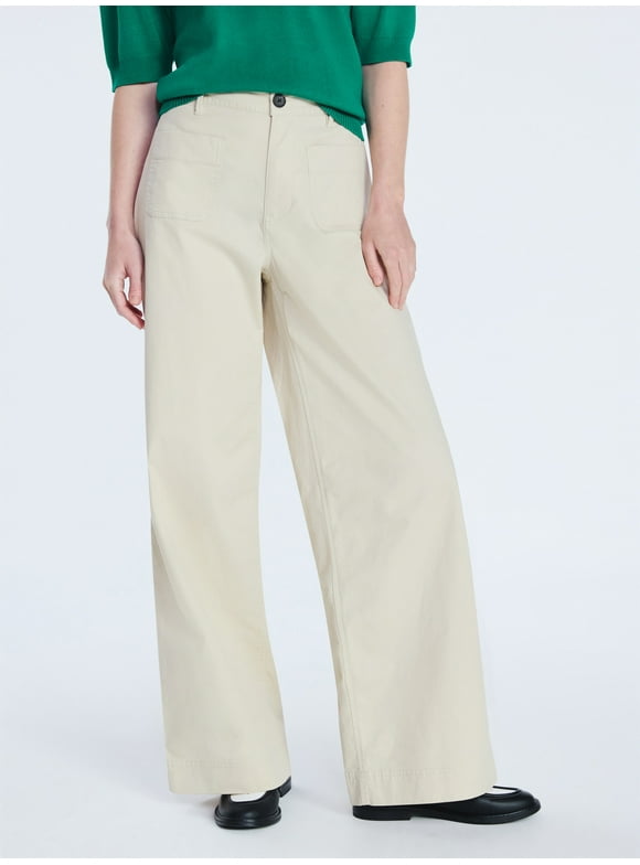 Women's and Women's Plus Patch Pocket Wide Leg Pants, 30”, 32” and 34” Inseam, Sizes XS-4X