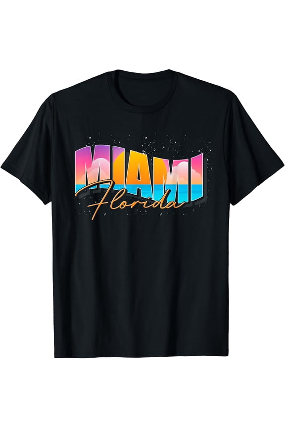 FL State Summer Vacation Tropical South Beach Miami Florida T-Shirt Black Small