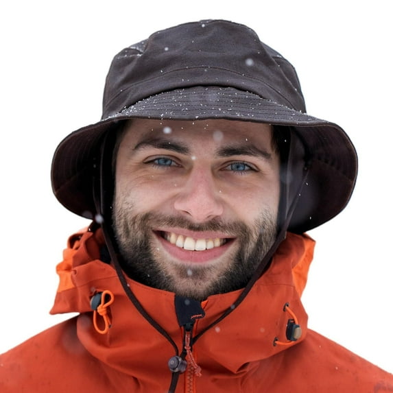 FL Waterproof Golf Bucket Rain Hat Faux Leather Winter Hat with Ear Flaps Fleece Lined for Cold Weather