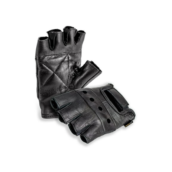 FL2250-L, Top Grain Leather Half Finger Gloves, Padded Palm, Hook & Loop Closure