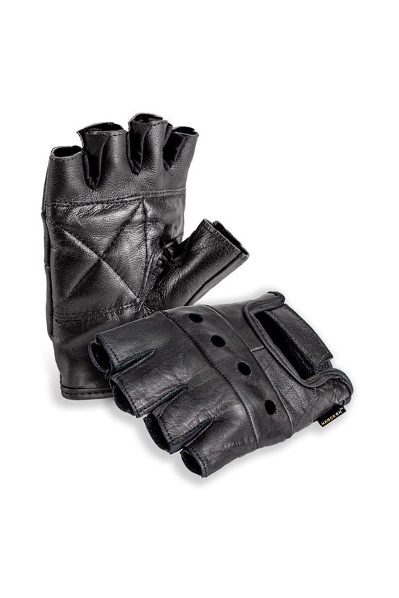 FL2250-L, Top Grain Leather Half Finger Gloves, Padded Palm, Hook & Loop Closure