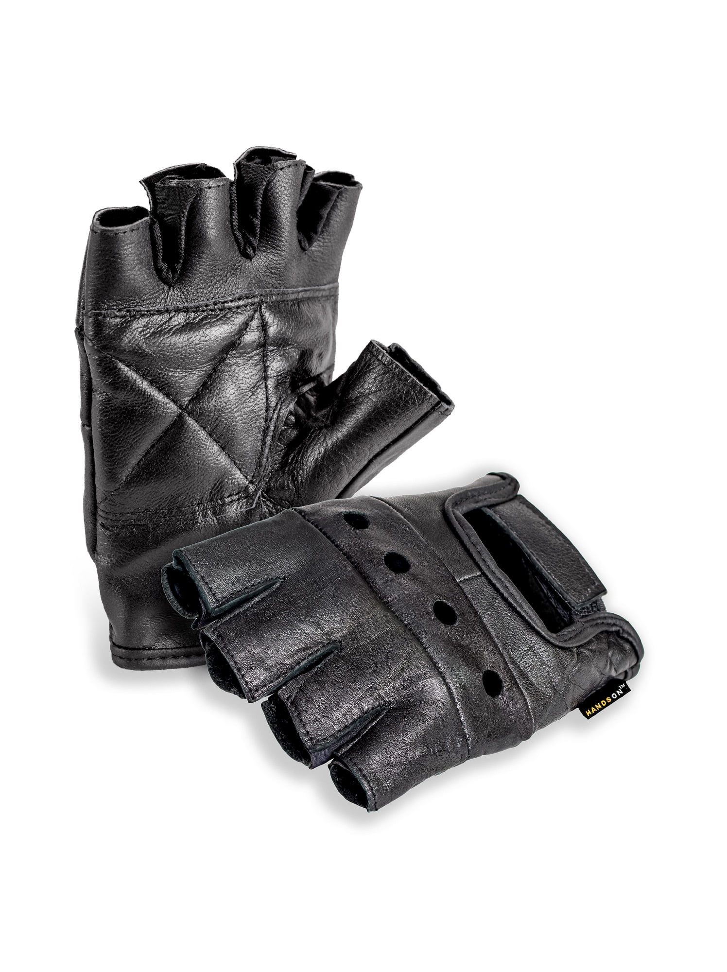 FL2250-M, Top Grain Leather Half Finger Gloves, Padded Palm, Hook & Loop Closure