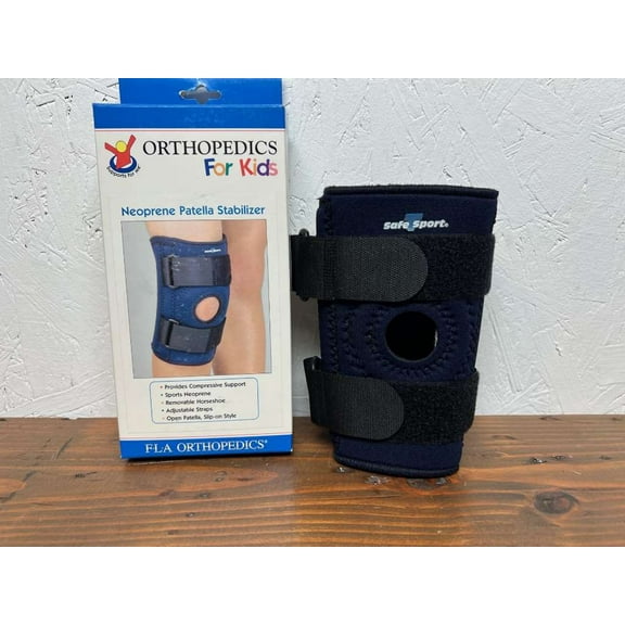 FLA Orthopedics for Kids Neoprene Open Patella Stabilizer (Navy) Pediatric/Large (10-12" knee circ)