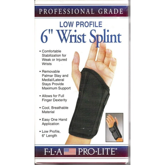 FLA Pro-Lite Prof Grade Low Profile 6 Inch Wrist Splint, Large, Left, BLK