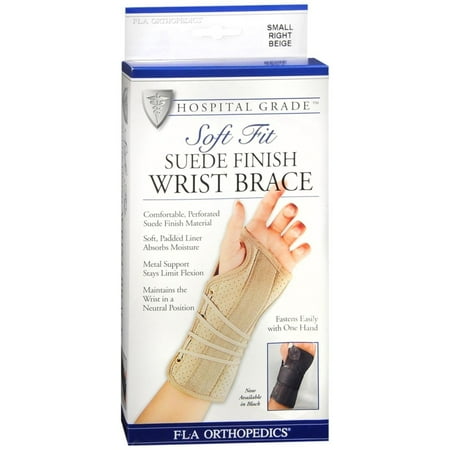 FLA Soft Fit Suede Finish Wrist Brace, Beige, Right, Small, 4.5"-5.5"