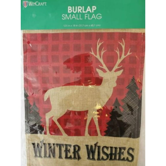 Winter Wishes Buck Burlap Garden Flag 12.5x18"