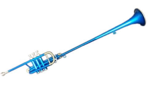 FLAG TRUMPET Low Pitch BLUE.Brass Musical.Instrument With Cushioned Hard Case..