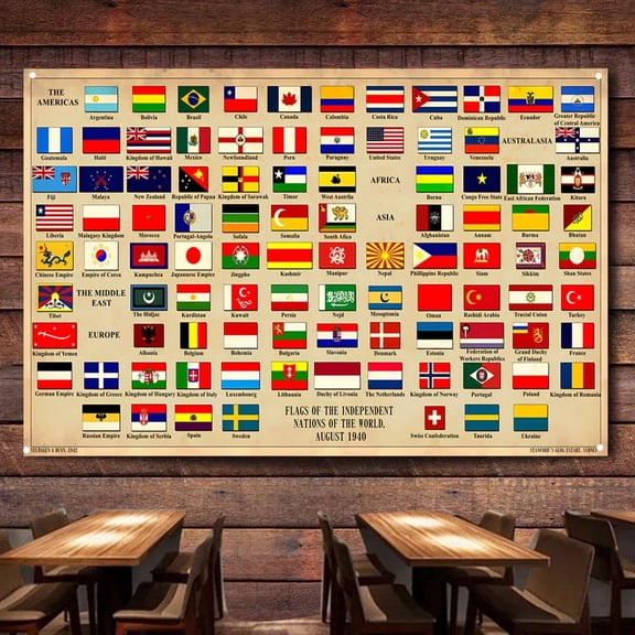 FLAGS OF THE INDEPENDENT NATIONS OF THE WORLD, AUGUST 1940 Hanging Banner Wall Art Picture Poster Prints Paintings Home Decor Tapestry For Indoor Outdoor,38X57 inches