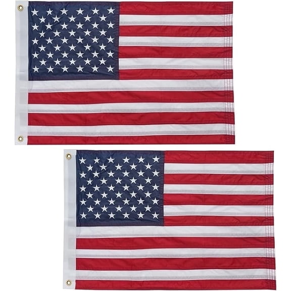 FLAGWIN 2 Pack American Flag 12x18 Inches Embroidered Small American Boat Flag Nautical Patriotic US United Flags for Outside with 2 Brass Grommets