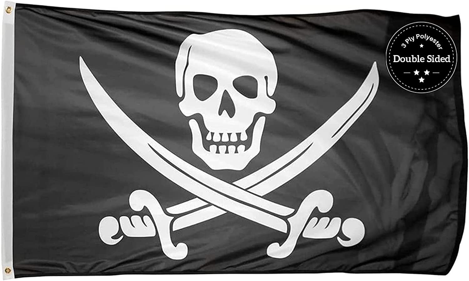 FLAGWIN 3x5 Foot Jolly Roger Flag - 3 Ply Double Sided Jack Rackham ...