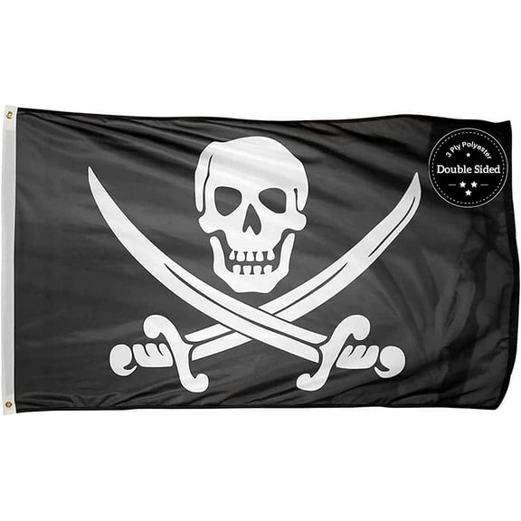 FLAGWIN 3x5 Foot Jolly Roger Flag - 3 Ply Double Sided Jack Rackham - Calico Jack Pirate Flag Heavy Duty with 2 Brass Grommets - Polyester - Vivid Color and Fade Proof Outdoor Pirate Flag Banner
