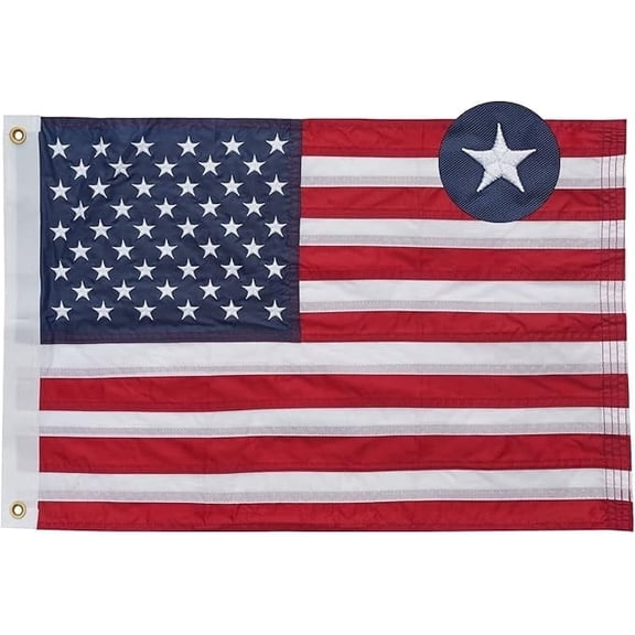 FLAGWIN American Flag 12x18 Inches Embroidered Small American Boat Flag Double Sided USA US United Flags for Outside with 2 Brass Grommets and 4 Stitching Rows Boat Cabin Decoration