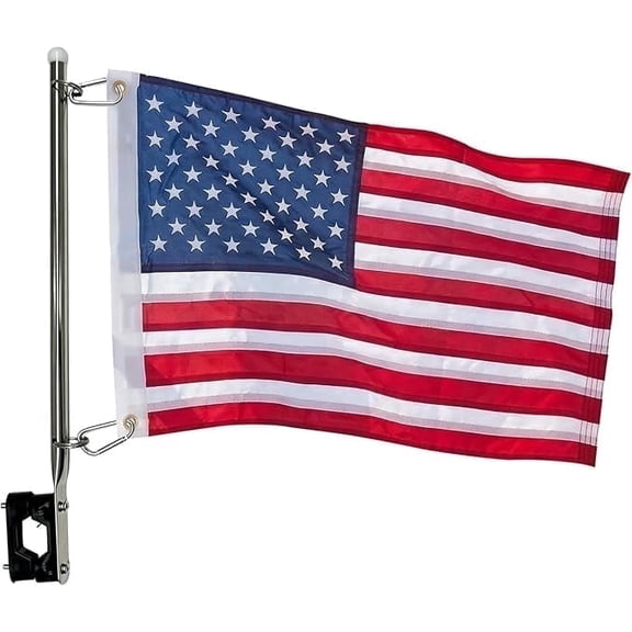 FLAGWIN Boat Flag with Pole Kit Small American Boat Flag 12x18 Inch, Embroidered Small American Flags for Boat Bike Car, USA US Flag with Flagpole Strong Stainless Steel Pole Accessories