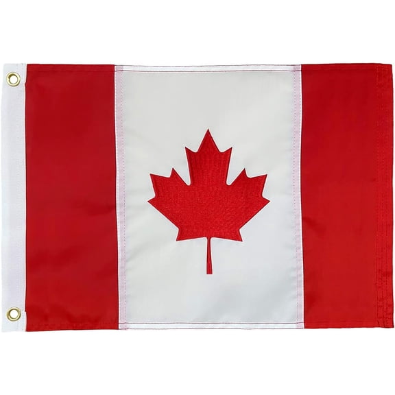 FLAGWIN Canada Flag 12x18, Embroidered Canadian Flag Small Outdoor, Canada Flags 210D Heavy Duty Nylon, Canada Flag for Boat with Embroidered Maple Leaf, Sewn Stripes and 2 Brass Grommets