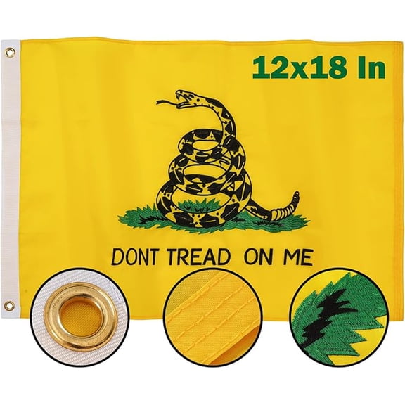 FLAGWIN Gadsden Flag 12x18 Don't Tread On Me Boat Flags, Nylon Flags for Outdoor with Brass Grommets,Double Stitched and Fade Proof