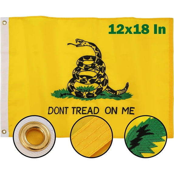FLAGWIN Gadsden Flag 12x18 Don't Tread On Me Boat Flags, Nylon Flags for Outdoor with Brass Grommets,Double Stitched and Fade Proof