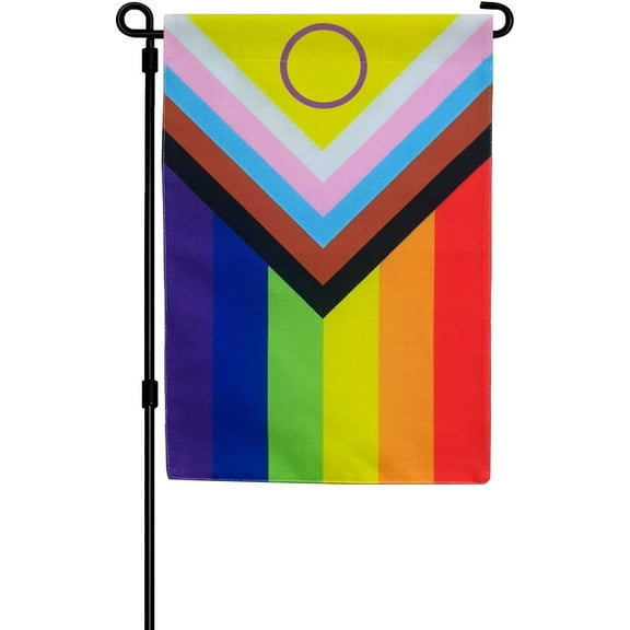 FLAGWIN Garden Progress Pride Flag 12x18 LGBTQ Pride Flag with Vivid Rainbow Color and Durable Nylon, Inclusive Gay Flag for Yard Lawn Wall or Room(without stand))