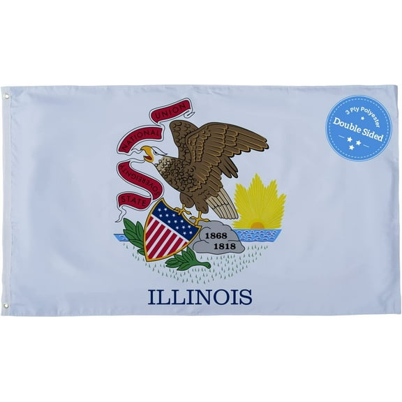 FLAGWIN Illinois Flag 3x5 FT - 3 Ply Double Sided Polyester Illinois State Flag with Brass Grommets - Vivid Color and Fade Proof State of Illinois Flag 3x5 Outdoor