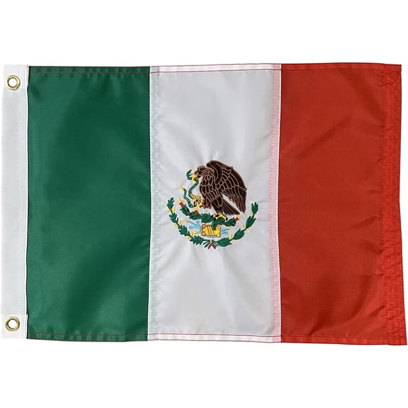 FLAGWIN Mexican Flags 12"X18" Embroidered Mexico Nautical Flag Boat Banner, Vivid Color and Fade Resistant