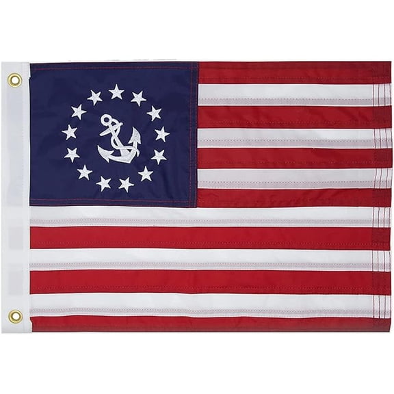 FLAGWIN Nautical Boat Flags, 12x18 Ensign Boating Nylon Embroidered American Flag with 2 Brass Grommets