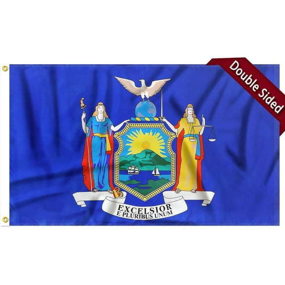 FLAGWIN New York Flag 3x5 FT - 3 Ply Double Sided Polyester New York State Flag with Brass Grommets - Vivid Color and Fade Proof State of New York Flag 3x5 Outdoor