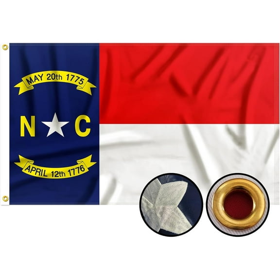 FLAGWIN North Carolina Flag 3x5 FT - Embroidered Polyester North Carolina State Flag with Brass Grommets - Vivid Color and Fade Proof State of NC Flag 3x5 Outdoor