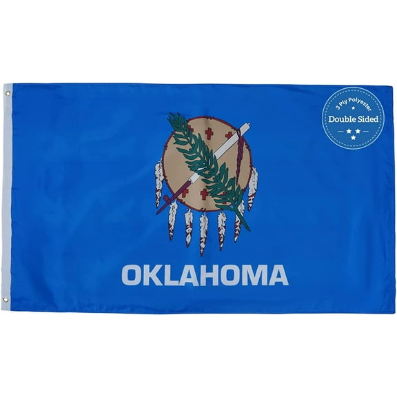 FLAGWIN Oklahoma Flag 3x5 FT - 3 Ply Double Sided Polyester Oklahoma State Flag with Brass Grommets - Vivid Color and Fade Proof State of Oklahoma Flag 3x5 Outdoor