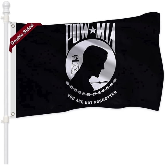 FLAGWIN Pow Mia Flag 3x5 FT Outdoor Double Sided Heavy Duty Embroidered Polyester Military Pow Flag, Powmia Banner with 2 Brass Grommets, You are Not Forgotten War Flags