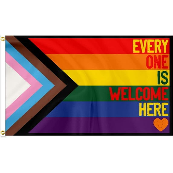 FLAGWIN Pride Flag Outdoor - EVERYONE IS WELCOME HERE LGBTQ Rainbow Flag - 3x5 ft Double Sided Polyester - All Inclusive Pride Flag for Displaying Pride, Supports, or Progress Ideas