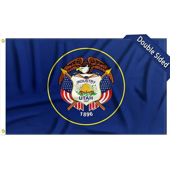 FLAGWIN Utah Flag 3x5 FT - 3 Ply Double Sided Polyester Utah State Flag with Brass Grommets - Vivid Color and Fade Proof State of Utah Flag 3x5 Outdoor