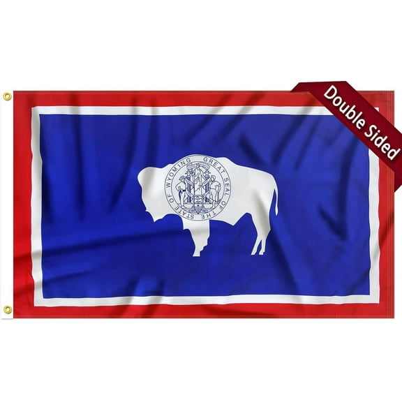 FLAGWIN Wyoming Flag 3x5 FT - 3 Ply Double Sided Polyester Wyoming State Flag with Brass Grommets - Vivid Color and Fade Proof State of Wyoming Flag 3x5 Outdoor