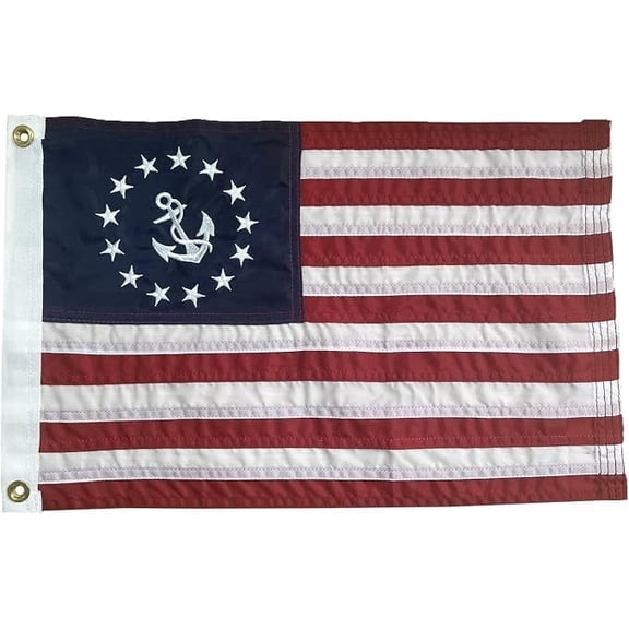 FLAGWIN Yacht Ensign Flag 12x18 inch for Boat, Double Sided Embroidered American US Yacht Ensig Nautical Marine Flag with 2 Brass Grommets