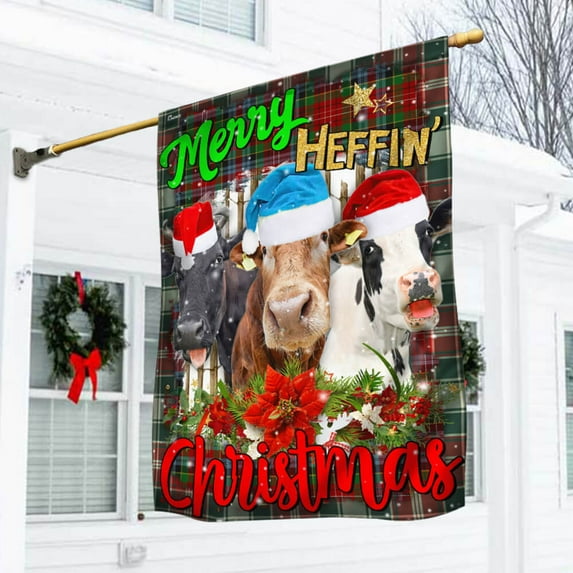 FLAGWIX American Christmas House Flag 29.5" x 39.5" - Cow Farm Christmas Flag Be Here NTB384Fv1