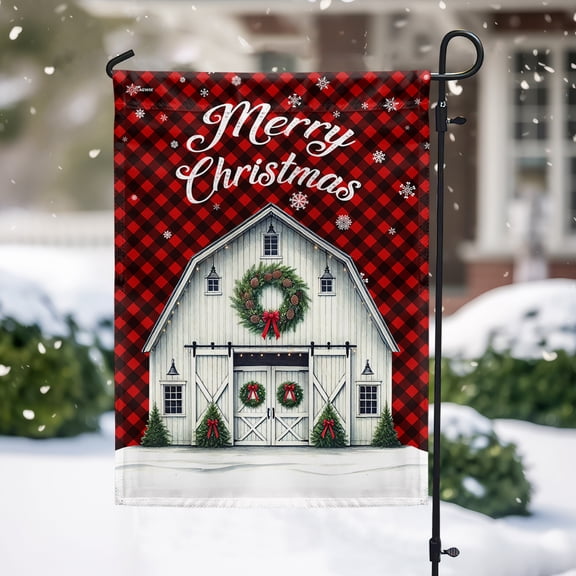 FLAGWIX Christmas Barn Country Farm Flag TQN4146F Garden Flag 11.5" x 17.5" - Decorative Indoor Outdoor Flag