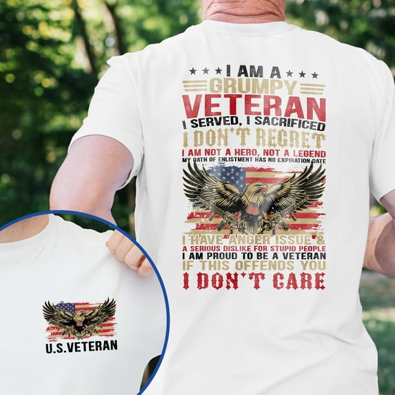 FLAGWIX Grumpy Veteran, Proud U.S. Veteran T-Shirt TPT2337TS - Father's Day, Christmas Gifts For Men, Husband Gifts